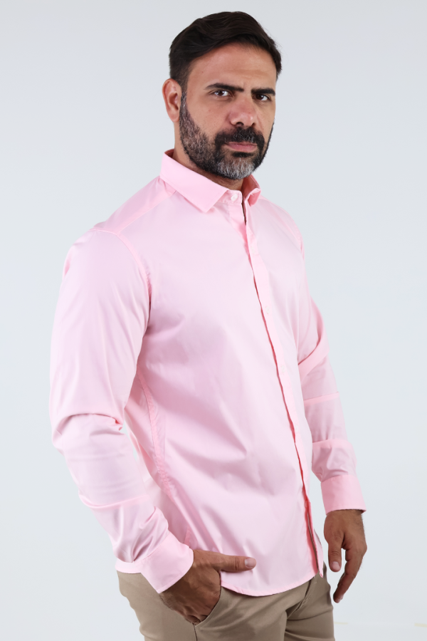 Camisa de Vestir Manga Larga Slim Fit Rosado Casual Para Hombre